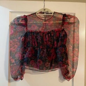 Zara floral sheer sleeved top, size S